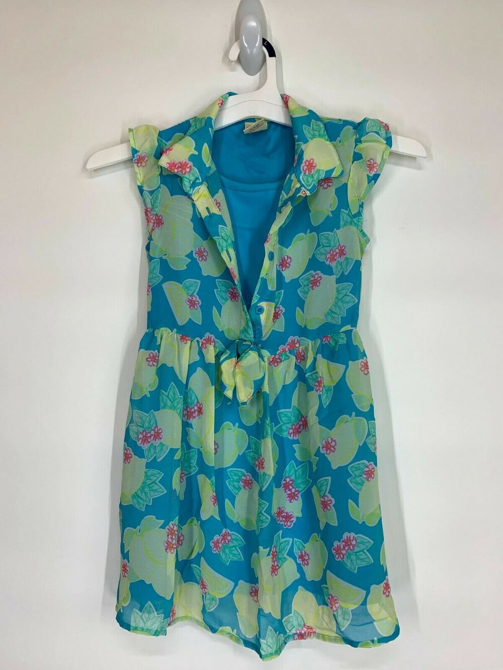 Faded Glory Floral Lemon Print Dress Girl’s Small